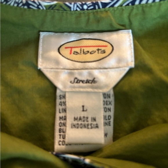 TALBOTS top, Large, sleeveless, short length Green and black floral. Fully Lined - Picture 5 of 6